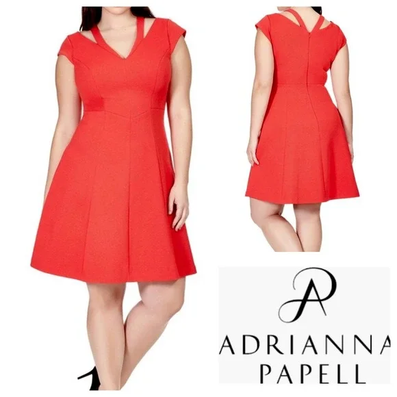 Adrianna Papell Scuba Crepe Vermilion Red Mid-Weight Party Dress - Picture 6 of 6